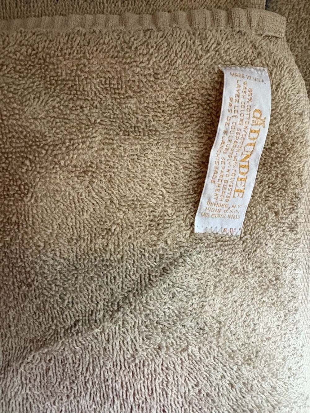 Vintage Dundee 'Hers' Cotton Blend Bath Towel Tan with Grid and Stripes Made in - Picture 3 of 3